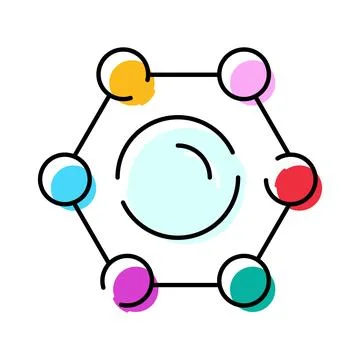 Colorful hexagonal molecule structure connecting atoms concept Stock Illustration