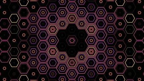 Colorful hexagonal pattern with glowing lines on a dark background Stock Footage 331688662