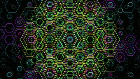 Colorful hexagonal pattern with lines in bright shades Stockillustratie