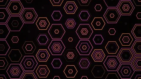 Colorful hexagonal patterns on a dark background with bright lines Illustrazione stock