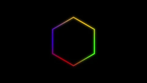 Colorful hexagonal shape with rainbow outline on dark background Stock Footage 333685379
