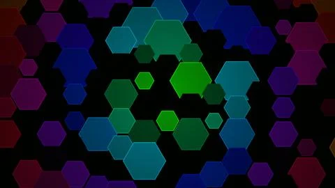 Colorful hexagonal shapes create a pattern on a black background Stock Illustration