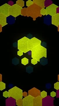 Colorful hexagonal shapes form a pattern on dark background Ilustração Stock