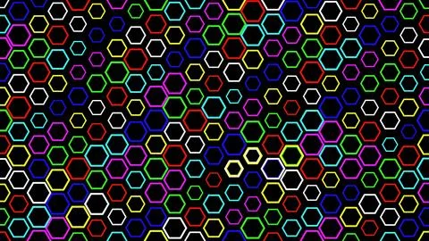 Colorful hexagonal shapes pattern on plain black background Stock-Illustration