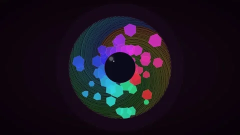 Colorful hexagons and circles in a black background with motion Stock Footage 337069568