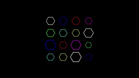 Colorful hexagons buffering symbol on plain black background Stock Footage 307919156
