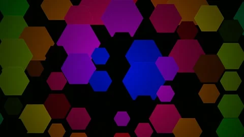 Colorful hexagons create an abstract design on a dark background Stock Footage 331678122