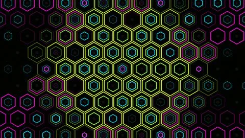 Colorful hexagons form a pattern on a dark background Stock Illustration