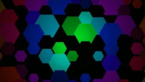Colorful hexagons in a geometric pattern on a dark background Illustrazione stock