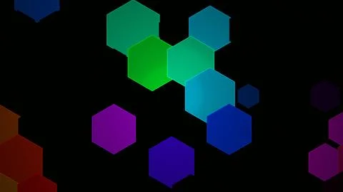 Colorful hexagons placed in a dark background with bright colors 库存插图