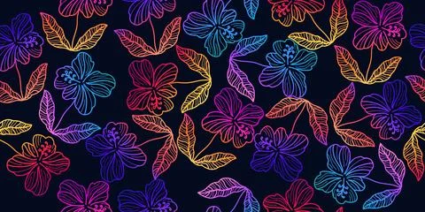 Colorful Hibiscus Flower Pattern. Modern and Minimalist Floral Seamless Pattern Stock Illustration