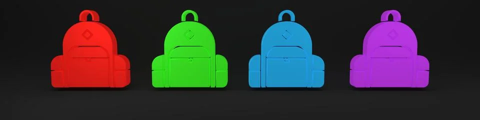 Colorful Hiking backpack icon isolated on black background. Camping and mou.. Stock Illustration