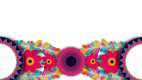 Colorful Hispanic Heritage Month Border Animation with Traditional Mexican F Stock Footage 342836676