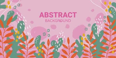 Colorful Horizontal abstract Banner with different Shapes and Leaves Stock Illustration