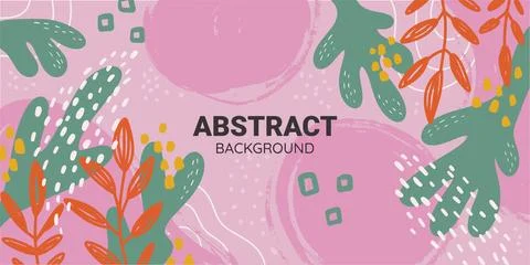 Colorful Horizontal abstract Banner with different Shapes and Leaves Stock Illustration