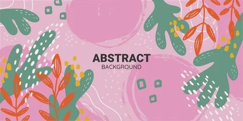 Colorful Horizontal abstract Banner with different Shapes and Leaves Stock Illustration