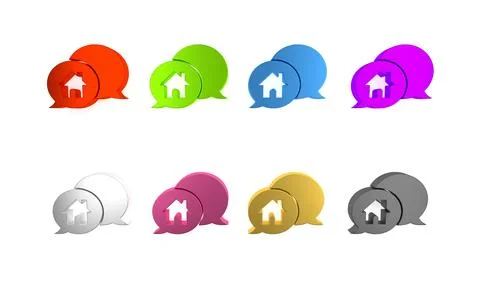 Colorful House building in speech bubble icon isolated on white background... Ilustración de archivo