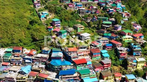 Colorful Houses in aerial view, La Trinidad, Benguet, Philippines Stock ...