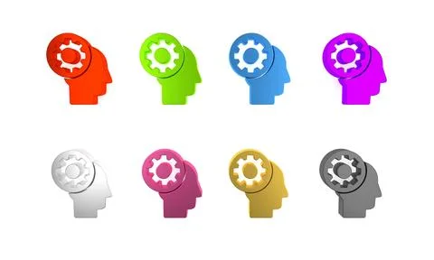 Colorful Human head with gear inside icon isolated on white background. Art.. Stock Illustration