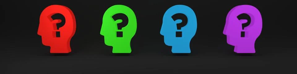 Colorful Human head with question mark icon isolated on black background. M.. Stock Illustration