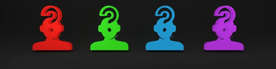 Colorful Human head with question mark icon isolated on black background. M.. Stock Illustration