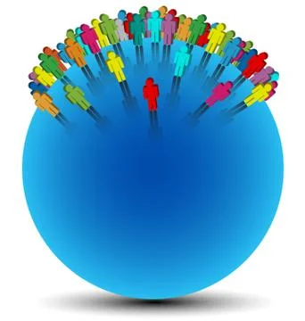 Colorful human symbols placed random on a blue sphere Stock Illustration