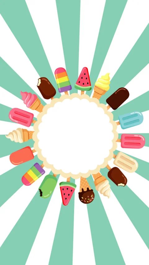 Colorful Ice Cream Circle Frame with Assorted Frozen Desserts and Copy Space Stock Footage 339595785