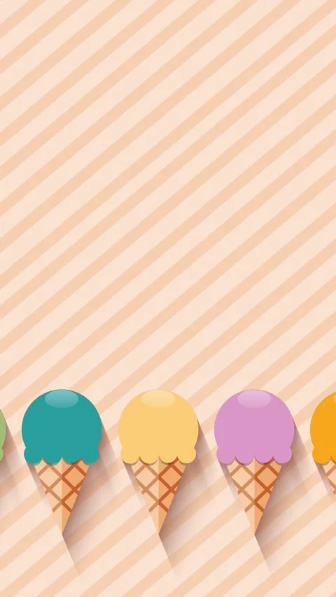 Colorful ice cream cones casting long shadows on a orange striped background Stock Footage 283535534