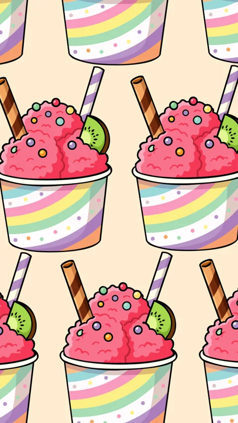 Colorful Ice Cream Cup Pattern Background Vertical Summer Frozen Dessert Ani Stock Footage 340045563