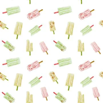 Colorful ice cream popsicle pattern in watercolor design for fabric and wal.. Stock Illustration