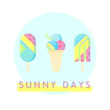 Colorful ice cream set with text - sunny days.Perfect for restaurant menu bac Stock Illustration