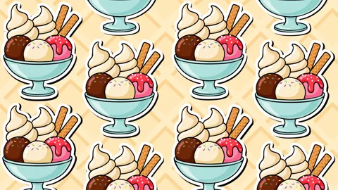 Colorful Ice Cream Sundae Pattern with Waffle Sticks on Pastel Background Stock Footage 339516455