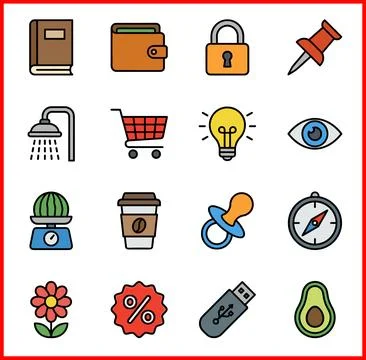 Colorful Icon Set for Everyday Objects and Concepts. イラスト素材