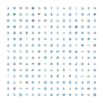 Colorful icon set representing various global concepts Stock Illustration