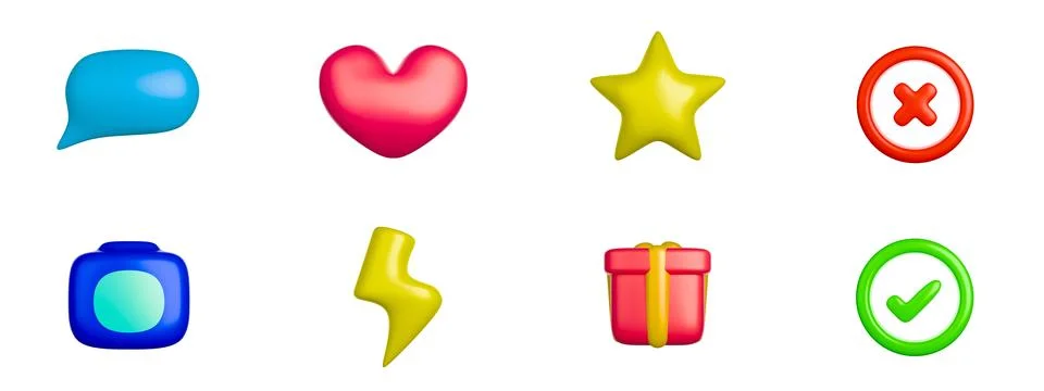 Colorful icons arrayed red heart, green checkmark, blue chat bubble, yellow star Illustrazione stock