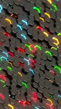 Colorful Illuminated Hexagonal Pattern on a Dark Background.. Stock Illustration