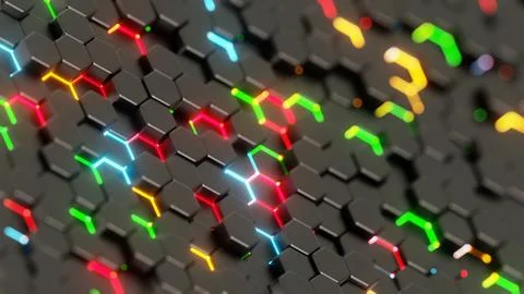 Colorful Illuminated Hexagonal Pattern on a Dark Background.. イラスト素材