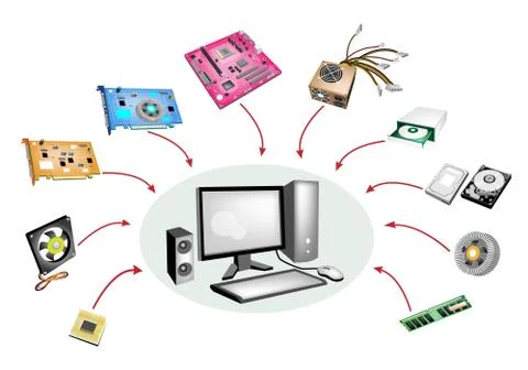 Colorful Illustration Set of Desktop Computer Equipment Stock Illustration