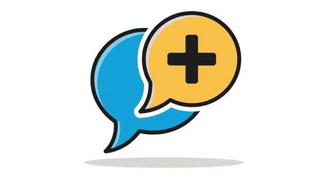 A colorful illustration of speech bubbles with a plus sign Stock Illustration
