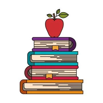 Colorful image of stack of books with apple fruit Stock Illustration