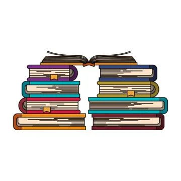 Colorful image of stack of books with open book in the top Stock Illustration