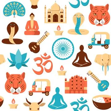 Colorful India seamless pattern in flat style Stock Illustration