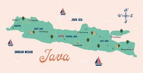 Colorful Indonesia Province, Java map featuring state names. Stock-Illustration