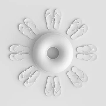 Colorful inflatable ring and flip flops like sun on monochrome background イラスト素材