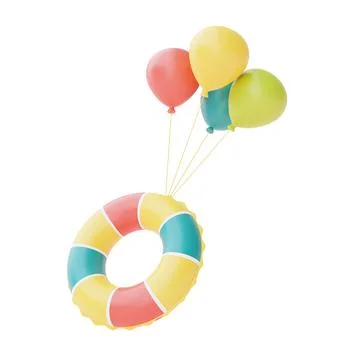 Colorful inflatable ring with balloon isolate on white background,summer beac Stock Illustration