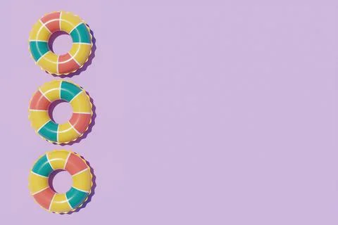 Colorful inflatable ring isolate on purple background, Summer time concept, 3 Illustrazione stock