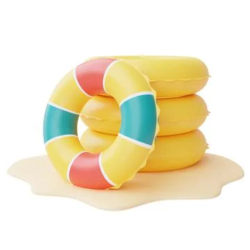Colorful inflatable ring isolate on white background,summer beach elements,3d Stock Illustration