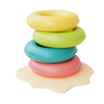 Colorful inflatable ring isolate on white background,summer beach elements,3d Stock Illustration