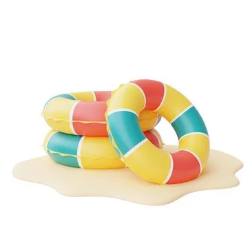 Colorful inflatable ring isolate on white background,summer beach elements,3d Stock Illustration