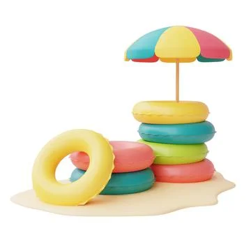 Colorful inflatable ring isolate on white background,summer beach elements,3d Stock Illustration